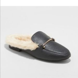 Women’s rebe feux leather fur backless mules